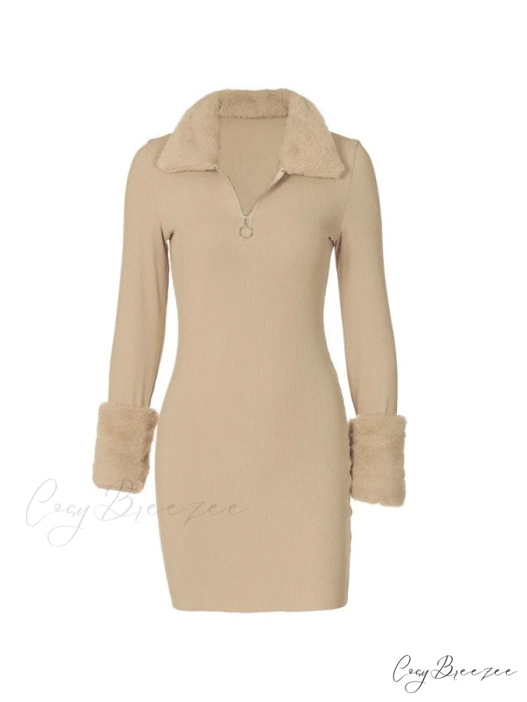 Faux Fur Trim Trendy Long Sleeve Set