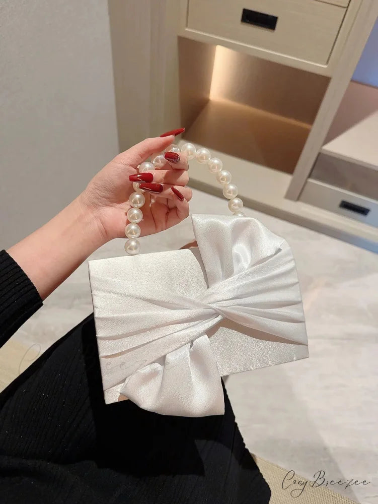 Faux Pearl Flower Wedding Evening Clutch Bag WHITE / S clutchbag-250126