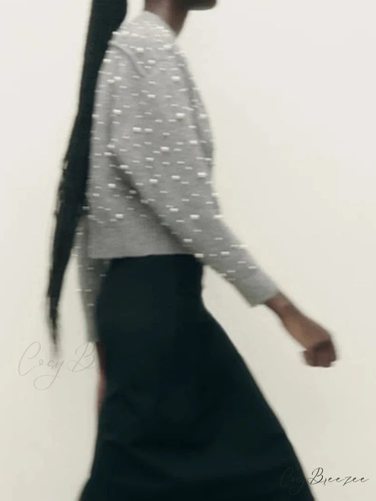Faux Pearl Zip Knit Cardigan