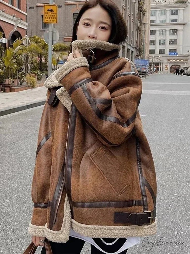 Faux Suede Stylish Lining Jacket Auburn / S