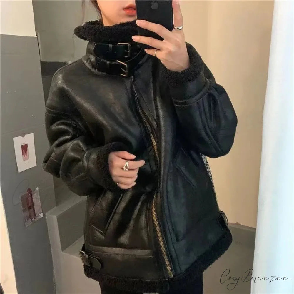 Faux Suede Stylish Lining Jacket black / S