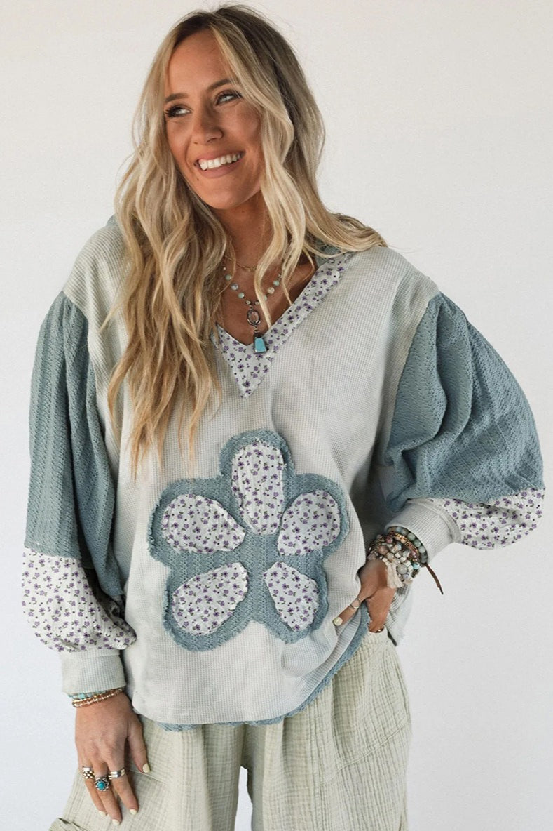 Floral Patchwork Knit Hoodie