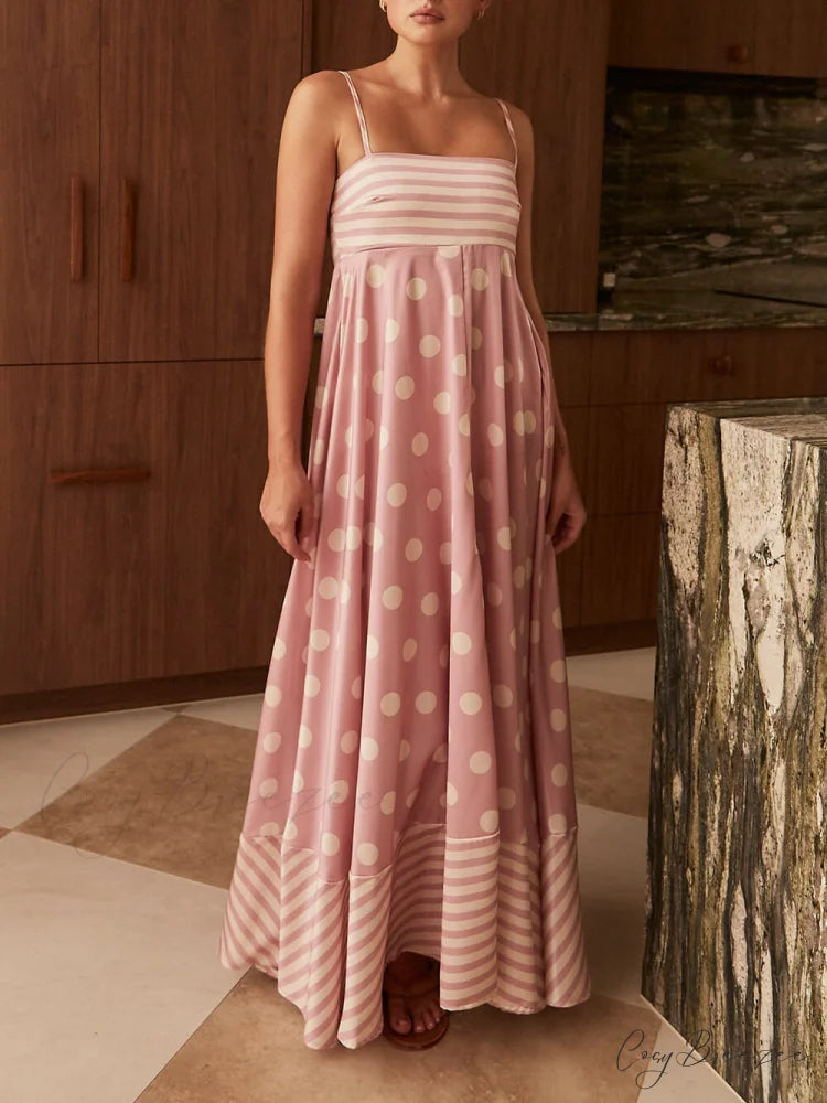 Featured Loose Polka Dot Graceful Stripe Patchwork Maxi Dress