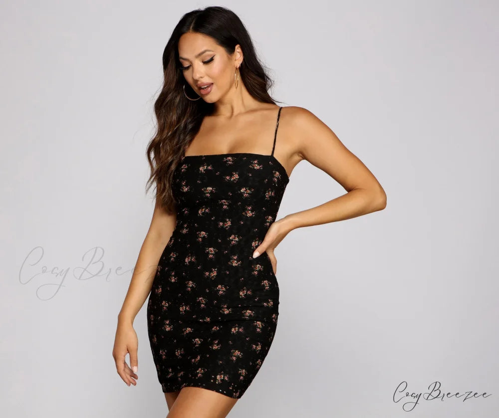 Feeling Sweet And Charming Stylish Eyelet Mini Dress BLACK / XS