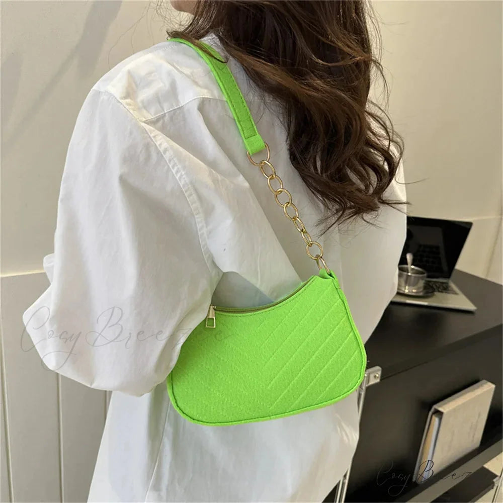 Felt Solid Color Retro Underarm Shoulder Bag shoulder-250126