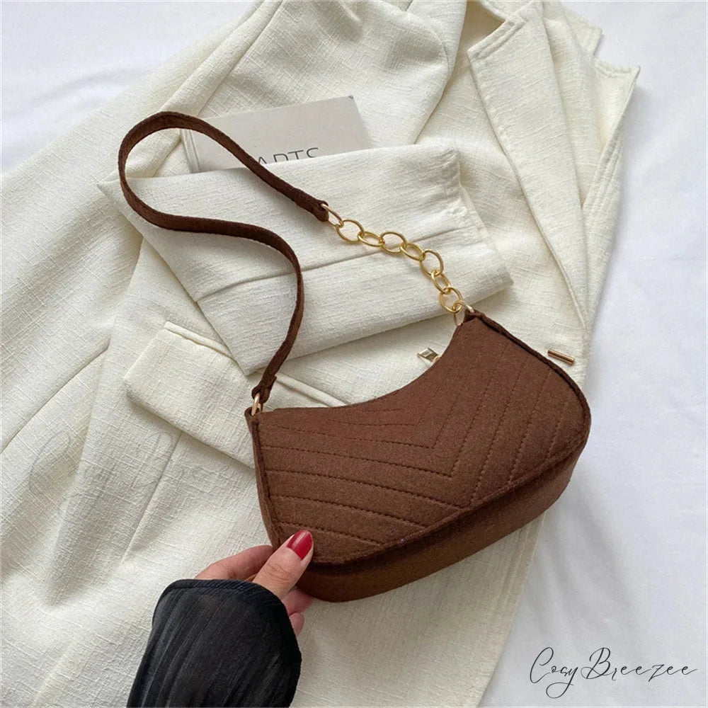 Felt Solid Color Retro Underarm Shoulder Bag Coffee shoulder-250126
