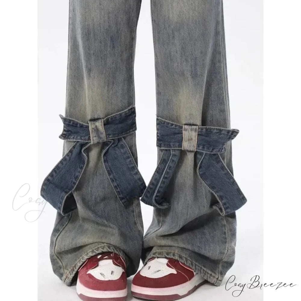 Flare Jeans Women Bow Patchwork Pants pants-241228