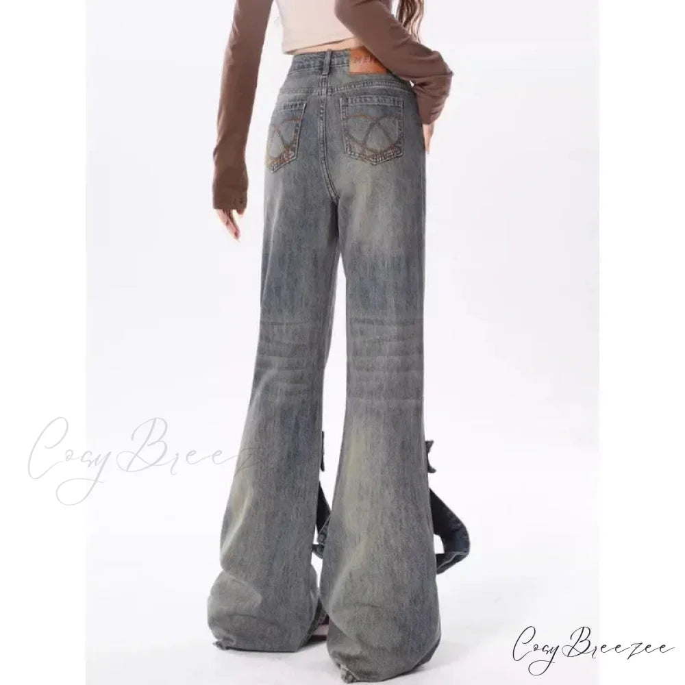 Flare Jeans Women Bow Patchwork Pants pants-241228