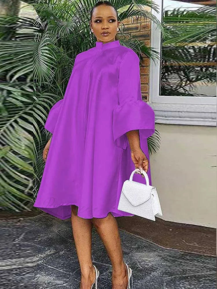 Flared One-sleeve Graceful Loose Party Dress Purple / M