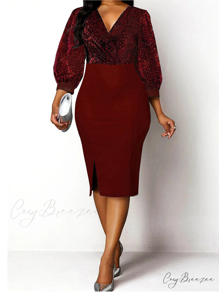 Flared Sleeves Graceful Button Shirt Dress Wine Red / L