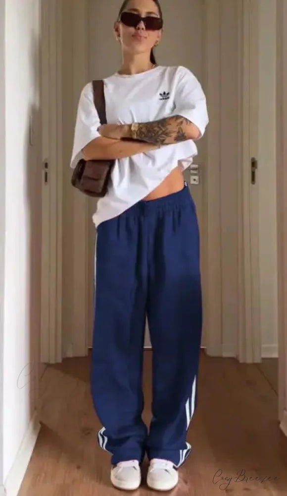 Flared Solid Shade Elevated-Waist Cotton Linen Pant DEEP BLUE / S pant-250223