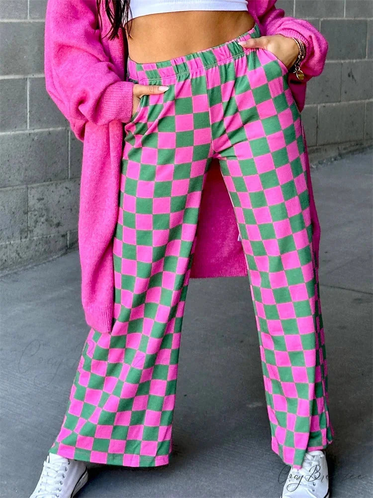 Flared Striped Floral Stretchy Elevated-Waist Pant DARKPINK / S pant-250223