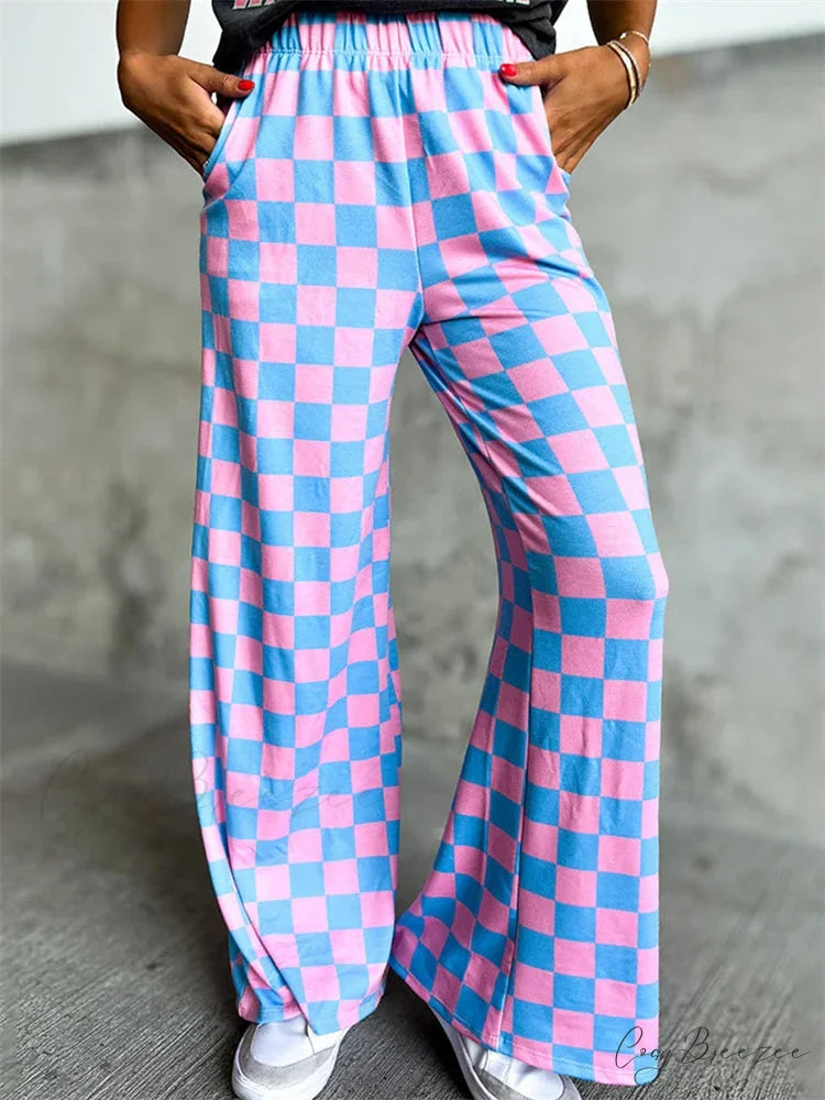 Flared Striped Floral Stretchy Elevated-Waist Pant PRUPLE / S pant-250223