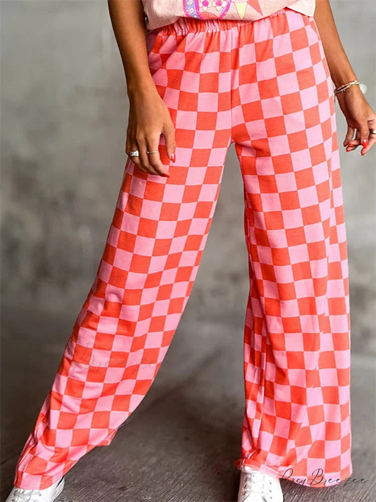 Flared Striped Floral Stretchy Elevated-Waist Pant RED / S pant-250223