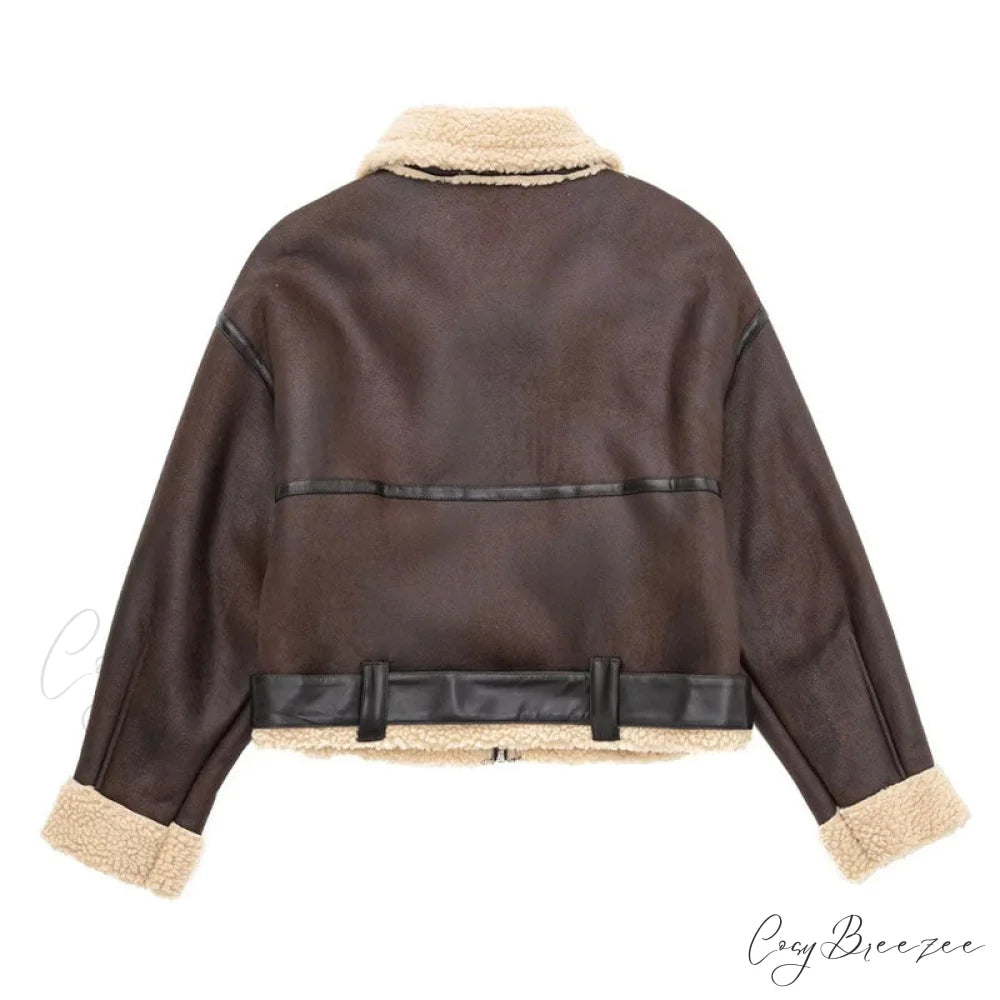 Fleece Solid Graceful Pockets Lapel Coat