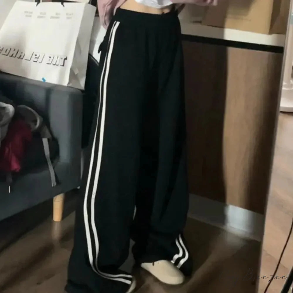 Fleece Striped Winter Sweatpants Pants Black / S pants-241228