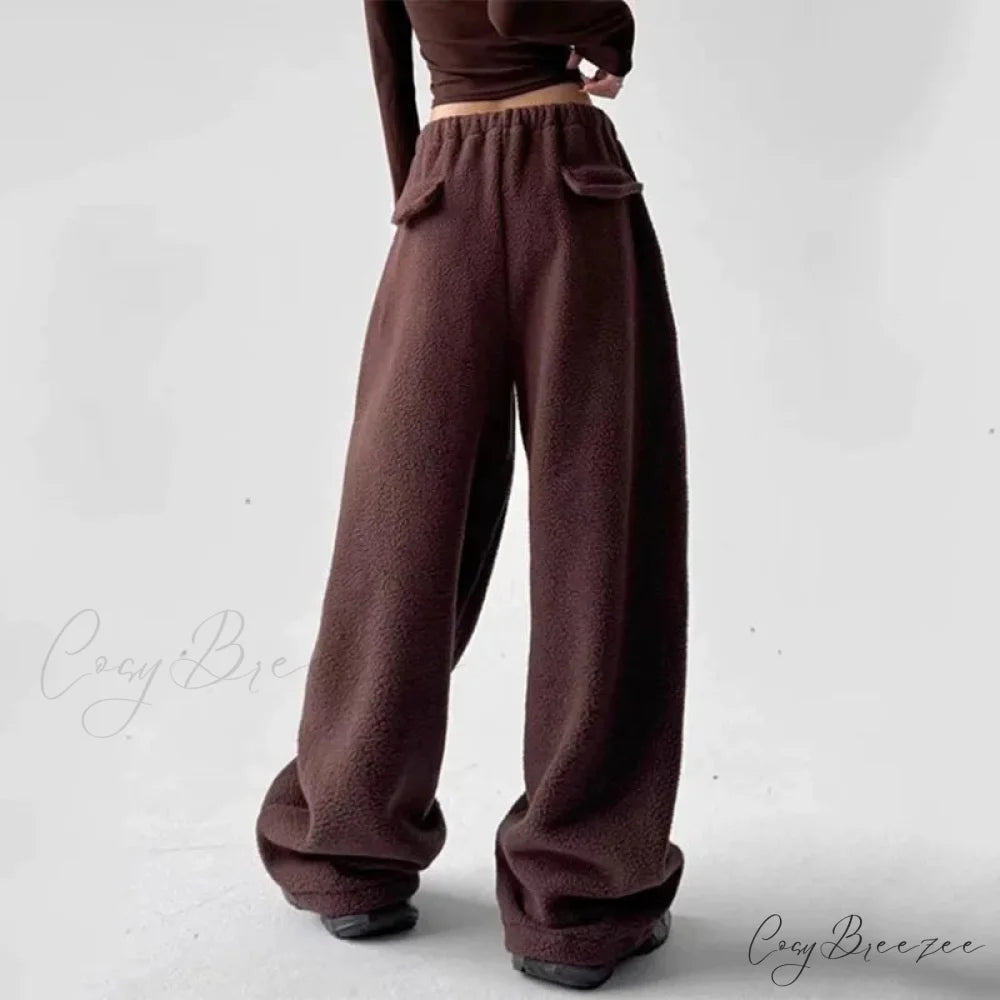 Fleece Thick Wool Wide Leg Pants pants-241228