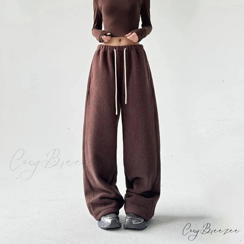 Fleece Thick Wool Wide Leg Pants pants-241228