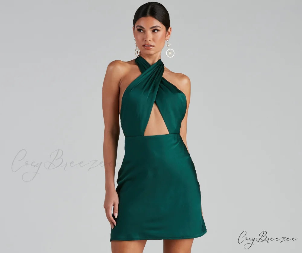 Flirtatious Flare Stylish Halter Skater Dress HUNTER / S