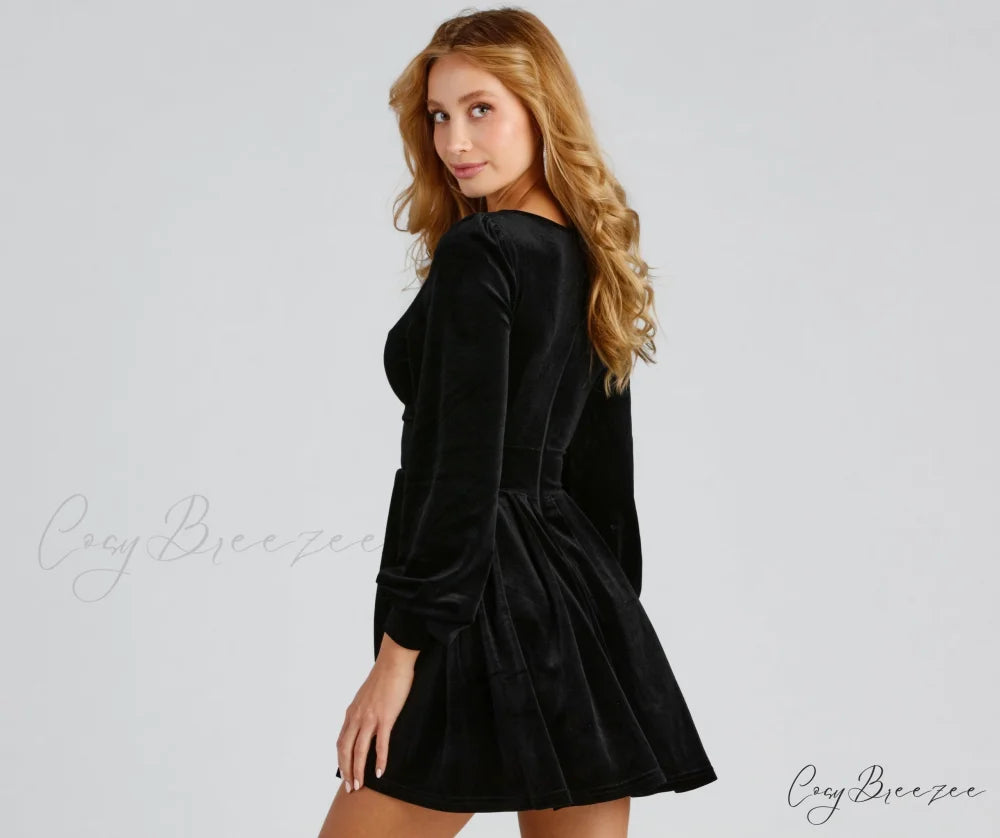 Flirty And Chic Charming Velvet Skater Dress