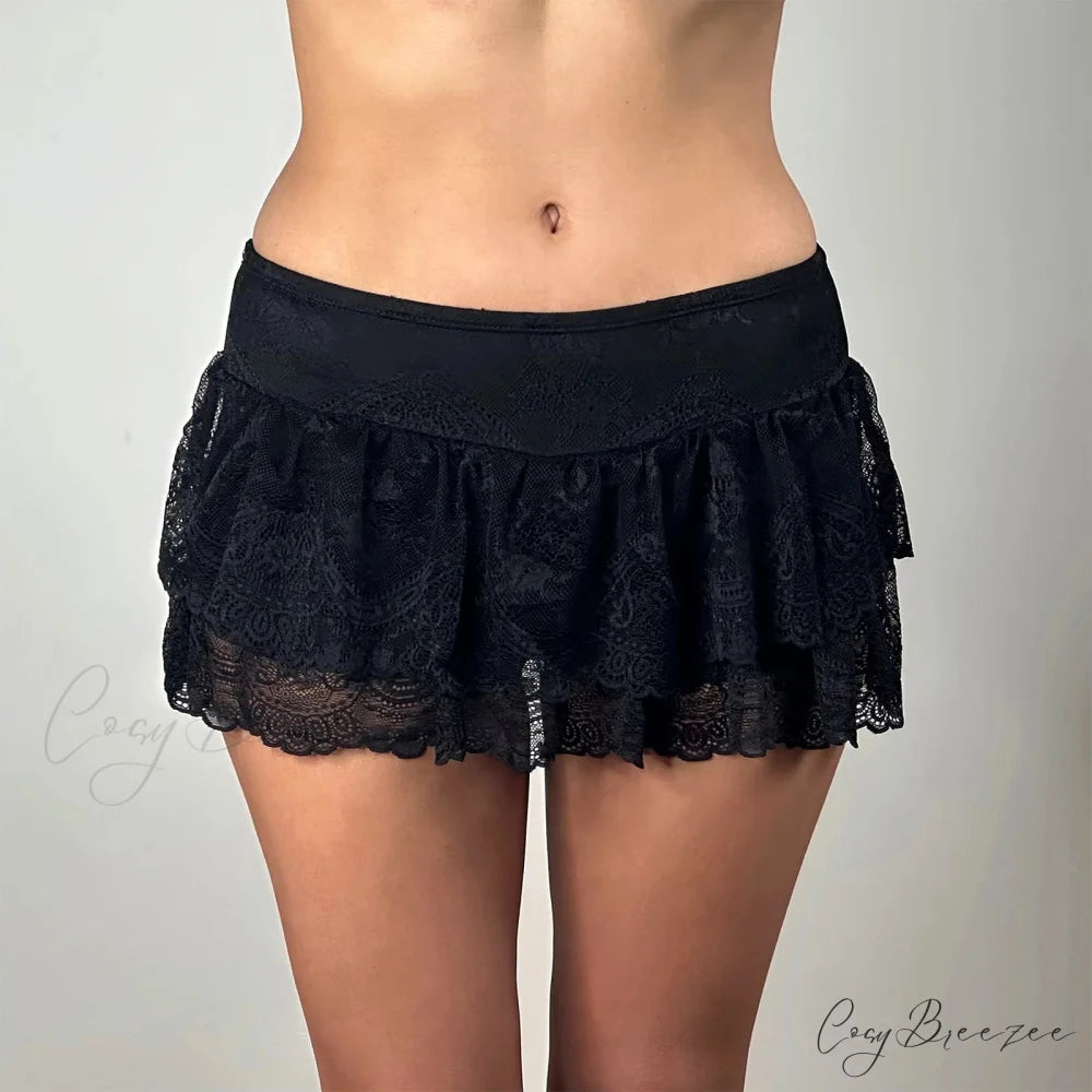 Flirty Mesh Pleated Hem Skirt Black / S skirts-250223