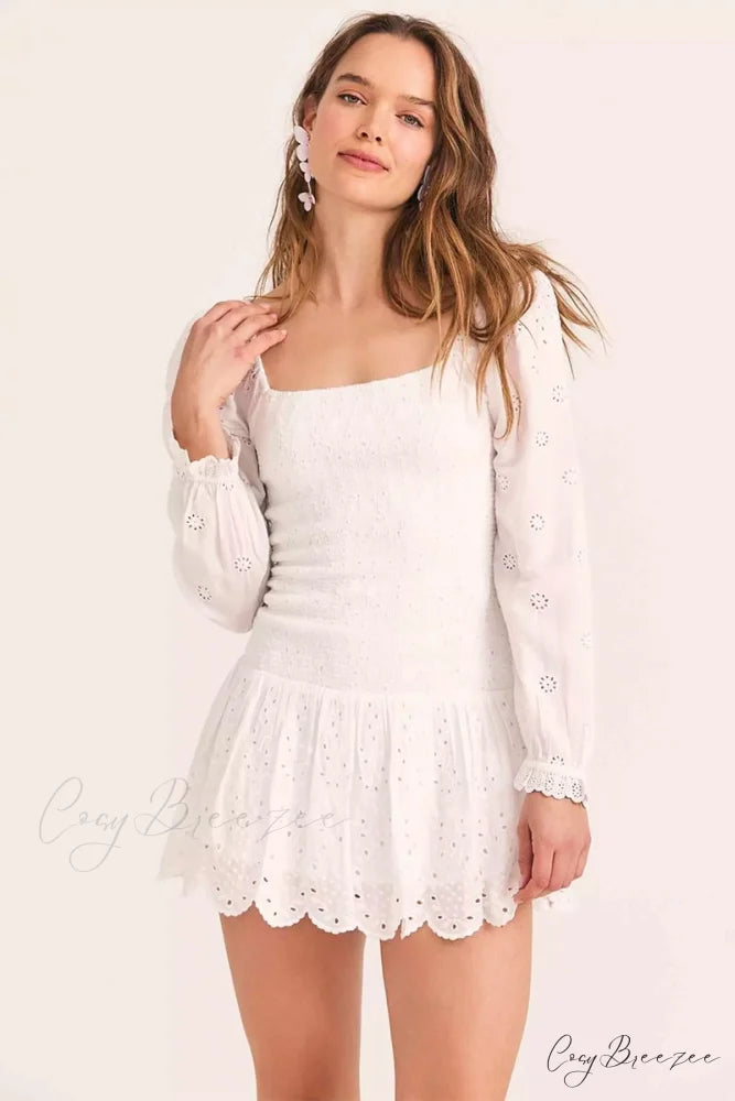 Flirty Vacay Graceful Eyelet Mini Dress White / S