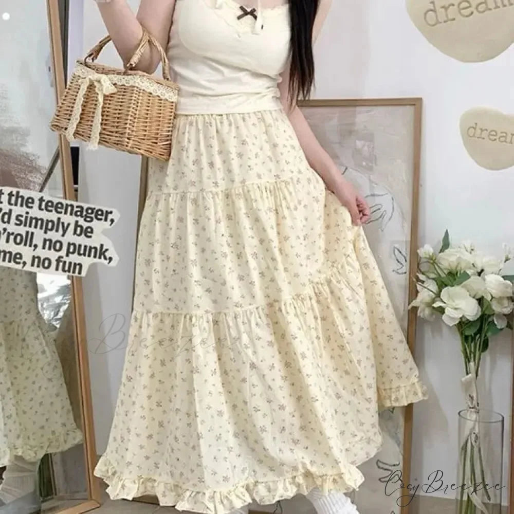 Floral A-Line Mid-Calf High Waist Skirt xingse / M skirt-250126