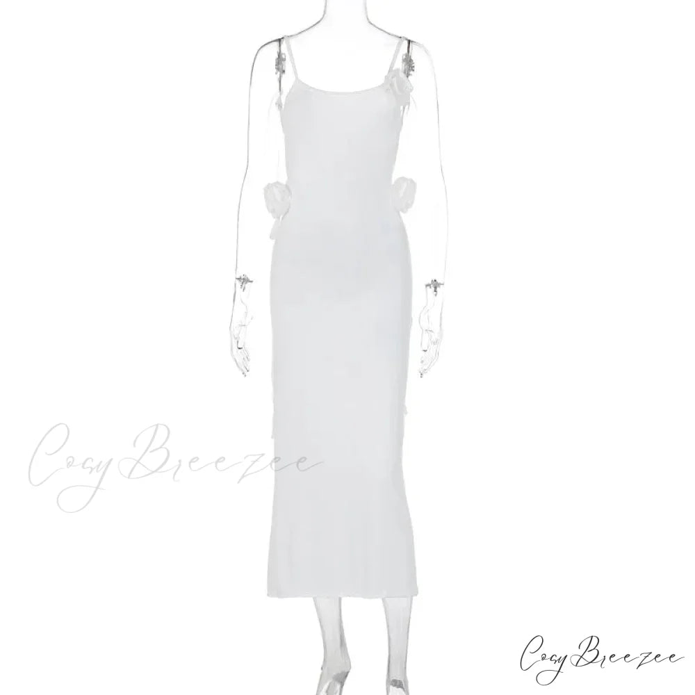 Floral Applique Bandage Sleeveless Summer Vestido Midi Dress