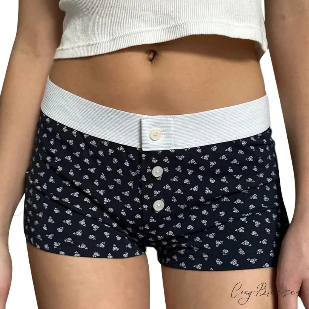 Floral Button Stretch Lounge Shorts black / S short-250223