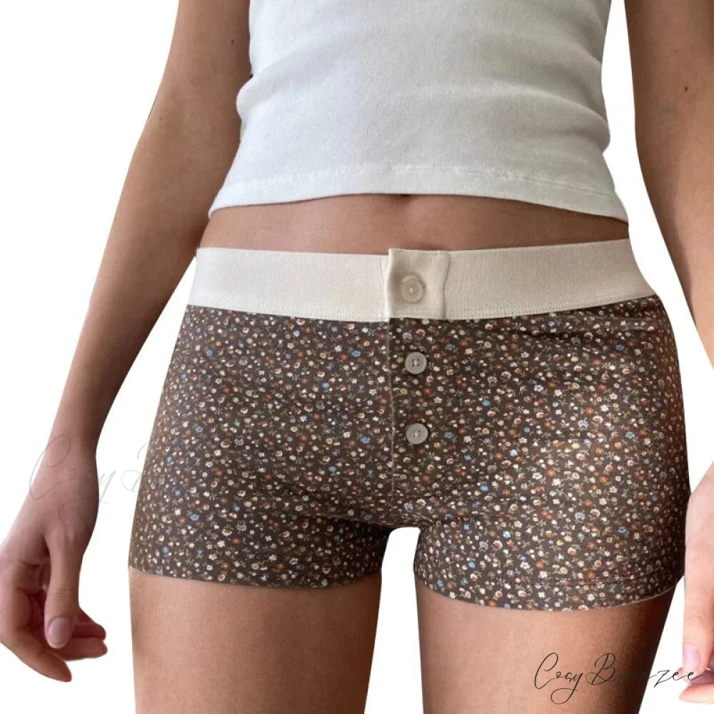 Floral Button Stretch Lounge Shorts grey / S short-250223