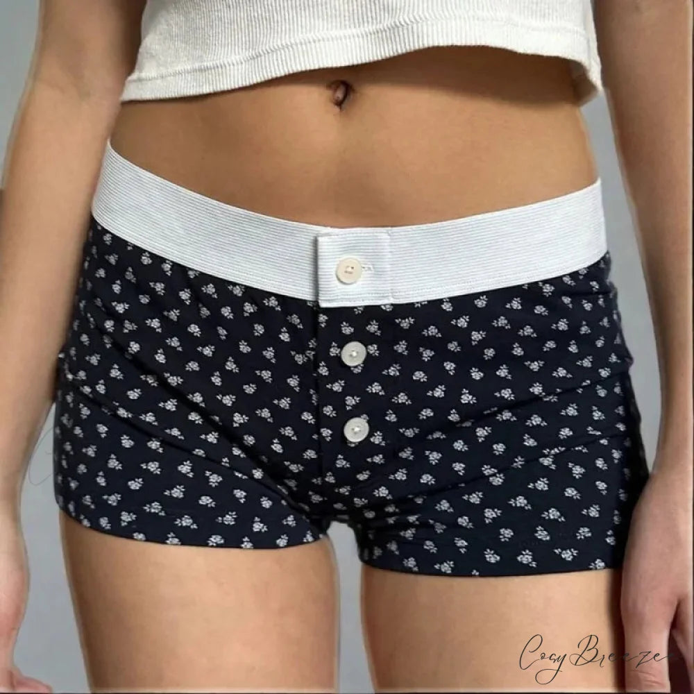 Floral Button Stretch Lounge Shorts short-250223