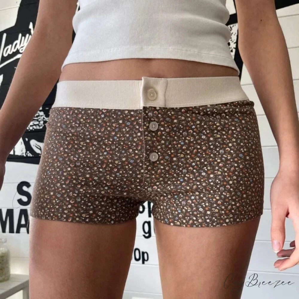 Floral Button Stretch Lounge Shorts short-250223