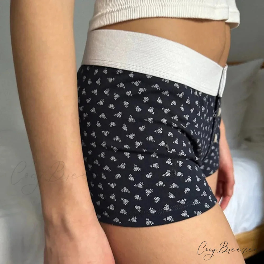 Floral Button Stretch Lounge Shorts short-250223