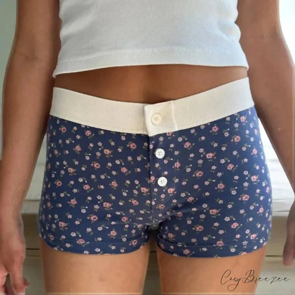 Floral Button Stretch Lounge Shorts short-250223