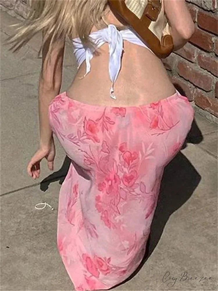 Floral Chiffon Low Waist Casual Retro Skirt skirt-250126