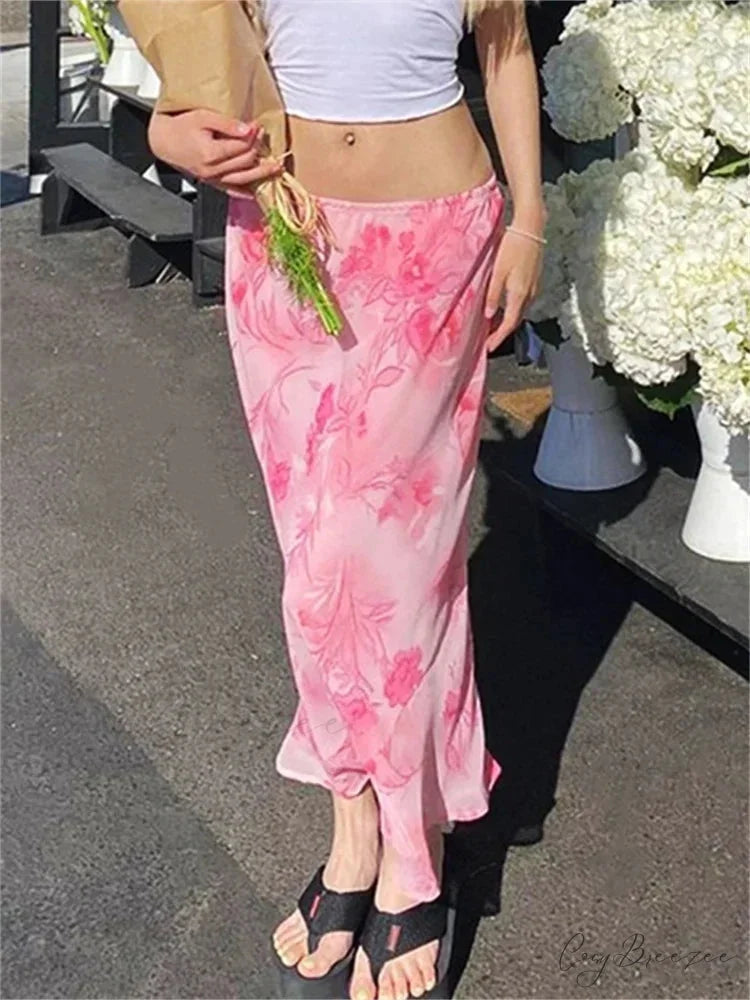 Floral Chiffon Low Waist Casual Retro Skirt skirt-250126