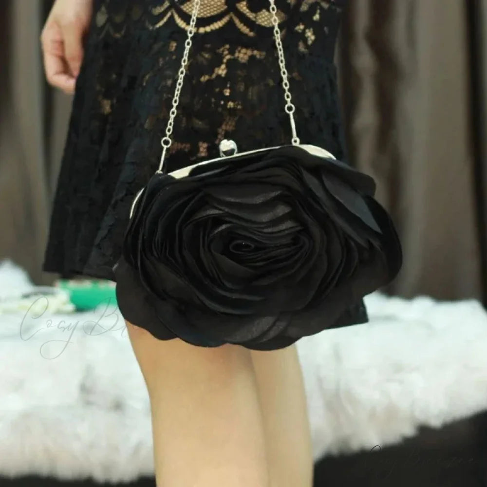 Floral Design Evening Bag Wedding Chain Clutch Bag Black clutchbag-250126