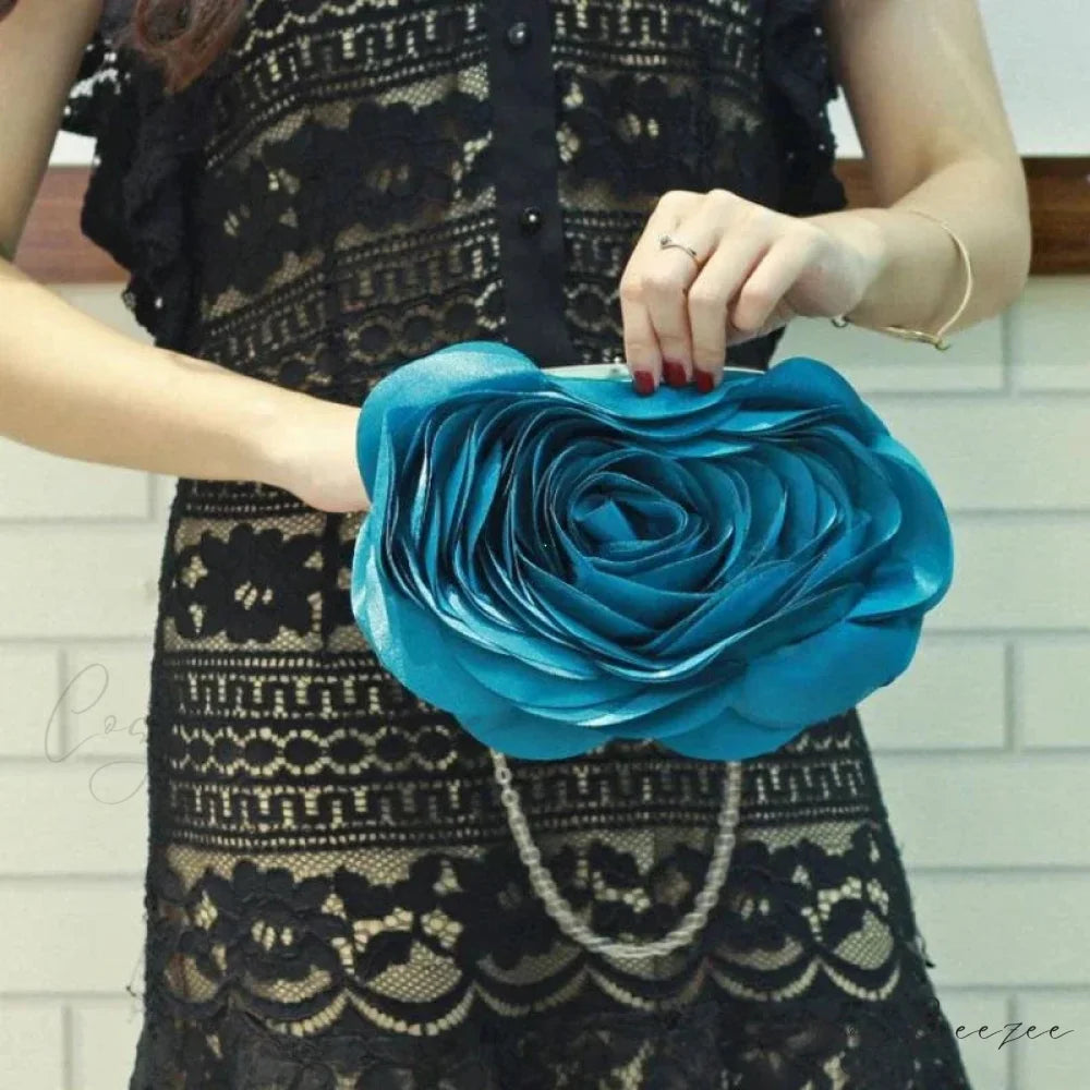 Floral Design Evening Bag Wedding Chain Clutch Bag Blue clutchbag-250126