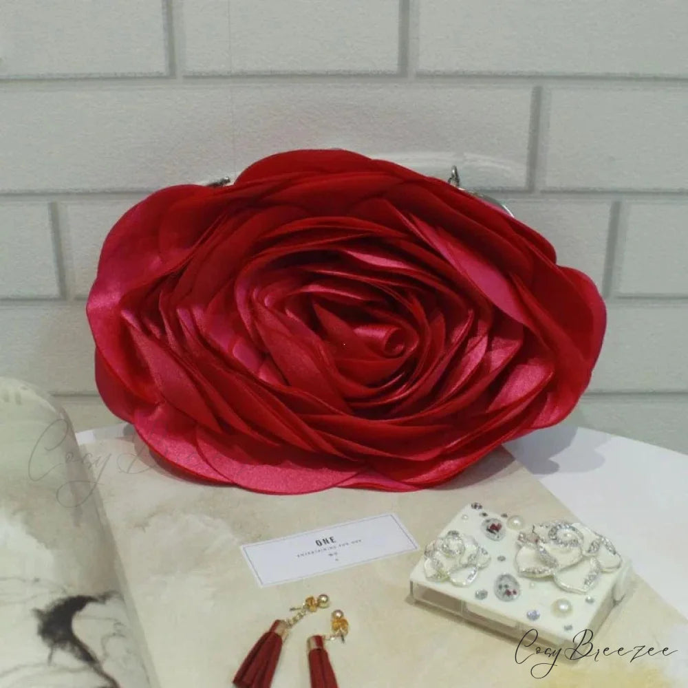 Floral Design Evening Bag Wedding Chain Clutch Bag Red clutchbag-250126