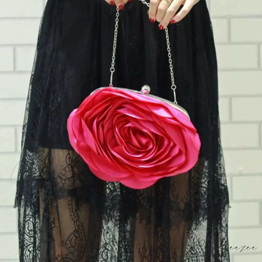Floral Design Evening Bag Wedding Chain Clutch Bag RoseRed clutchbag-250126