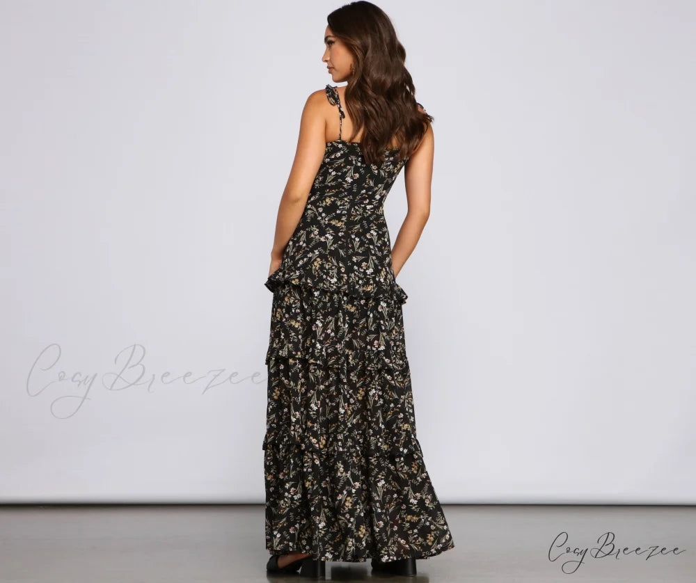 Floral Desire Stylish Ruffled Maxi Dress
