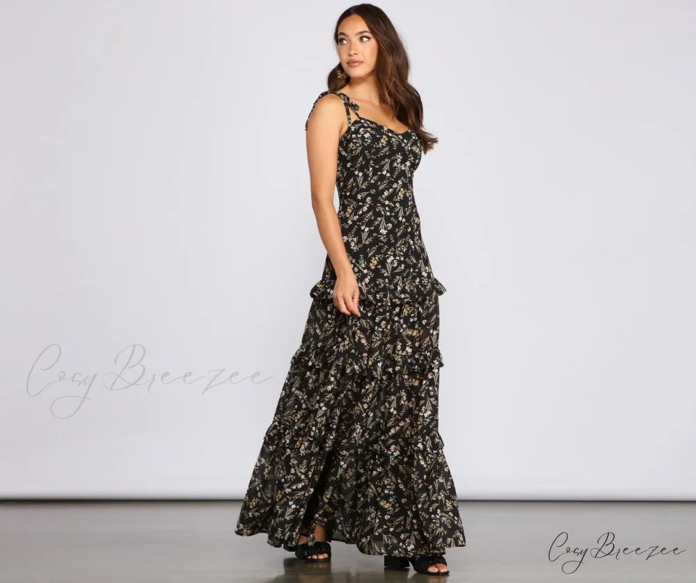 Floral Desire Stylish Ruffled Maxi Dress