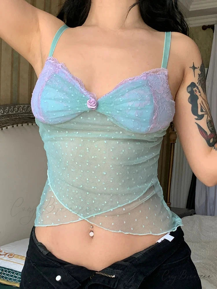 Floral Dot See-Through Crop Top croptop-250223