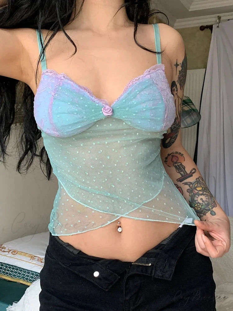 Floral Dot See-Through Crop Top croptop-250223