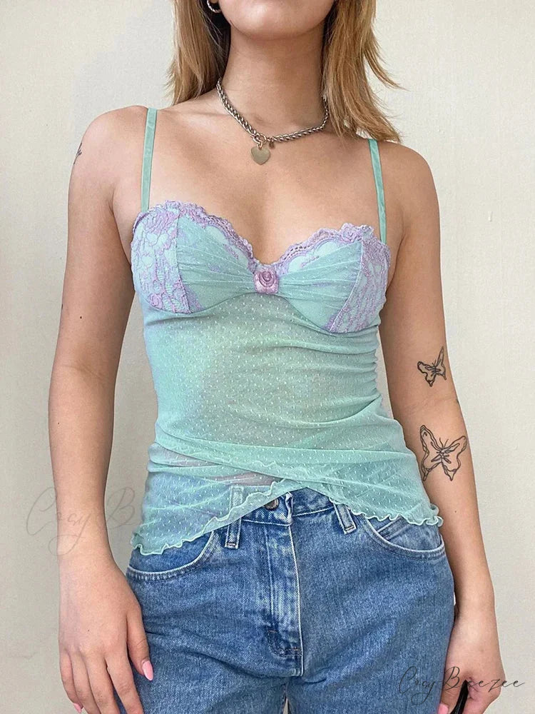 Floral Dot See-Through Crop Top croptop-250223