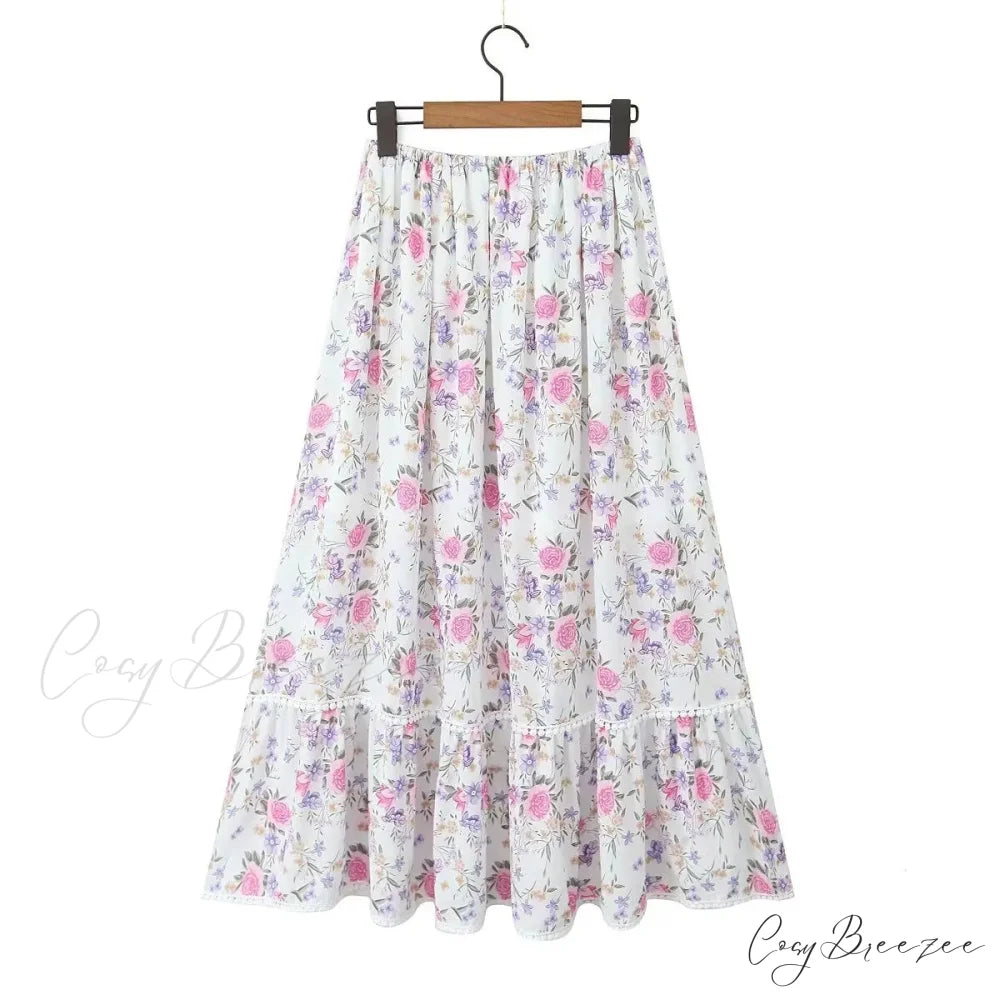 Floral Elastic Stylish Waist Maxi Skirt