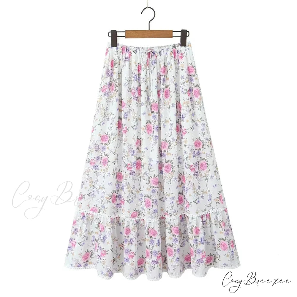 Floral Elastic Stylish Waist Maxi Skirt