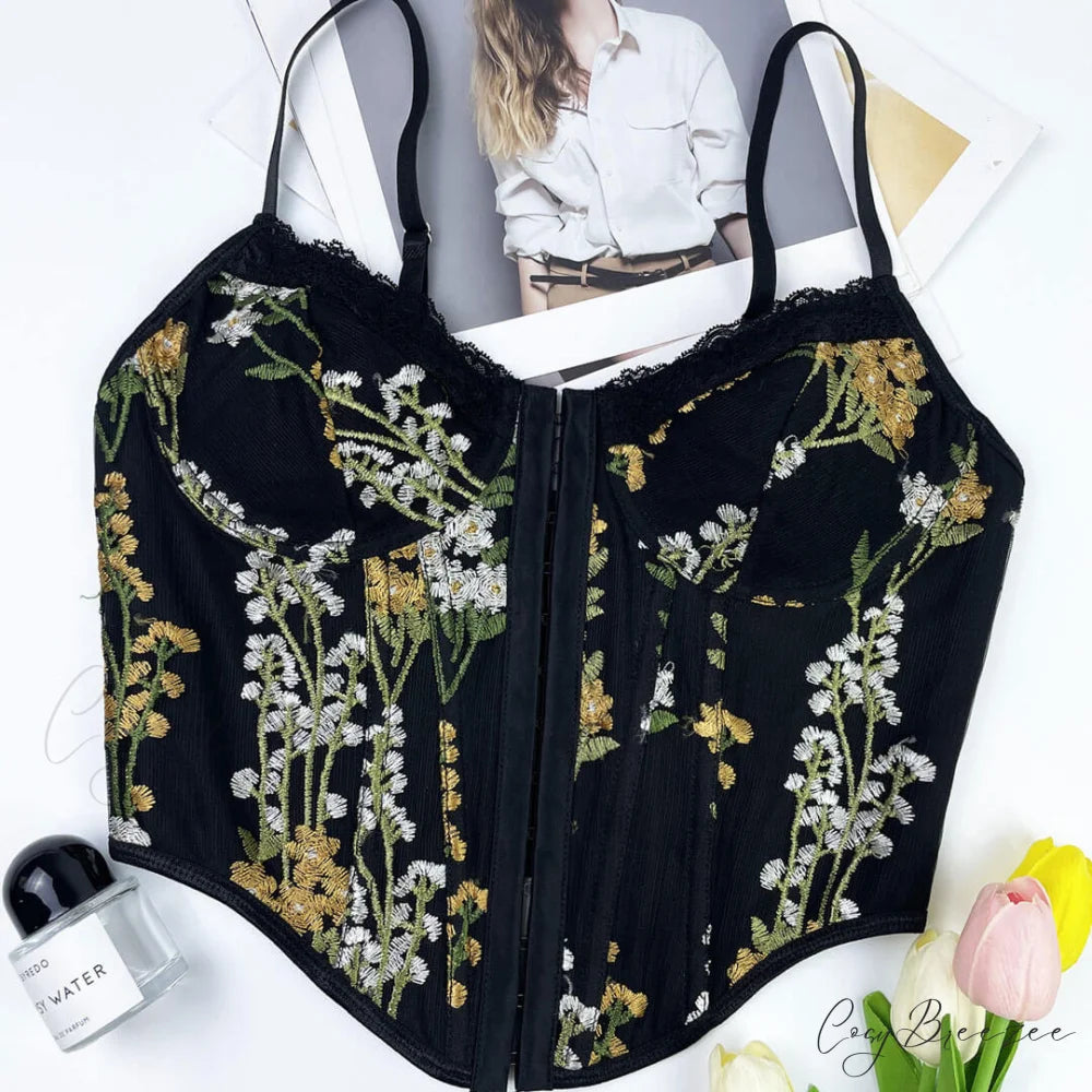 Floral Embellished Graceful Strap Mini Dress L / Black