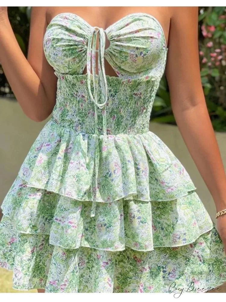 Floral Halter Lace-up Mini Dress floraldress-250126