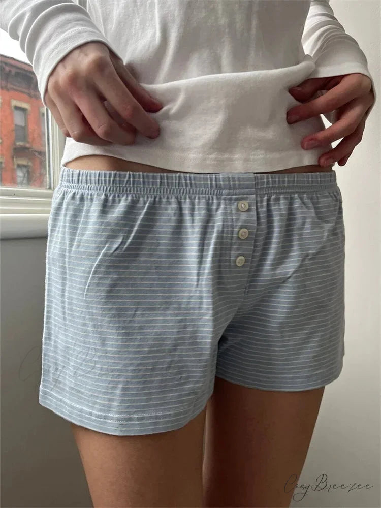 Floral Heart Striped Lounge Shorts blue / S short-250223